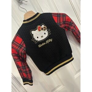 Hello Kitty Sanrio Kids Black Quilted Plaid Bomber Jacket Gold Studded 4 7144